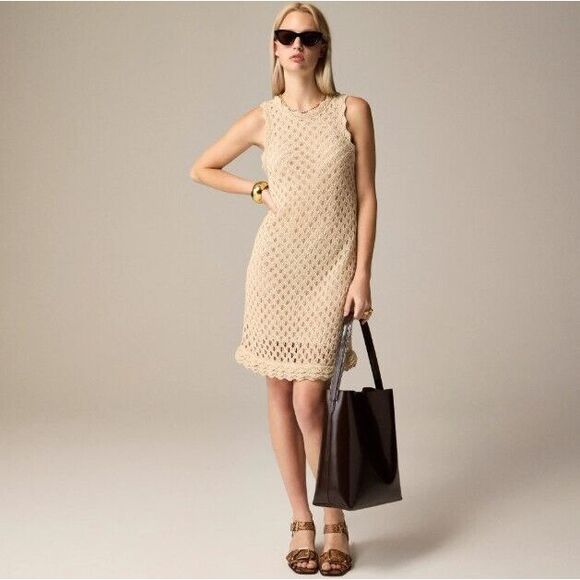J. Crew Sweaters - J. Crew Sweater Dress Womens M Toasted Cream Pointelle‎ Sleeveless Crochet Boho